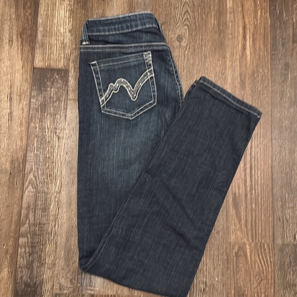 Itz Me Premium Distressed Dark Wash Sparkly Pockets  Women’s Jeans Size 16 - Picture 4 of 7